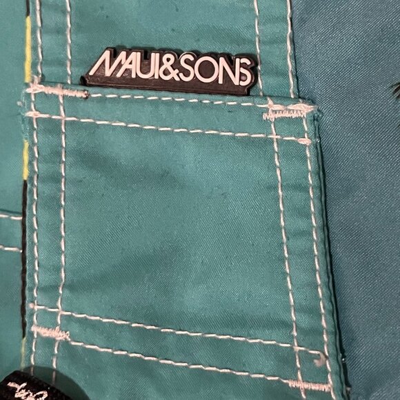 Maui & Sons HULA GIRL Palm Tree Blue Board Shorts - Limited Edition - RARE! - Picture 10 of 12